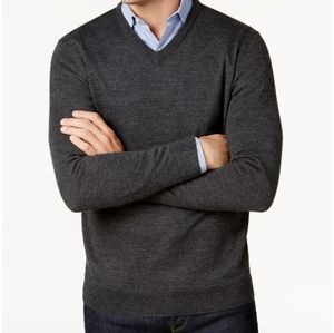 Club Room Men's V-Neck Merino Wool Blend Sweater Size XL NWT Heather Grey